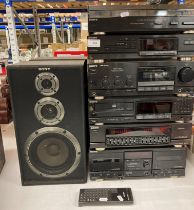 A Sony stacking system including Fully Automatic Stereo Turntable System PS-V701P,