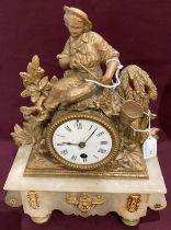 An ormolu mantel clock on onyx base - 32cm high,