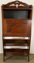 Vintage slim drop front bureau with pigeon holes and carved top plinth 71 x 150cm high (saleroom