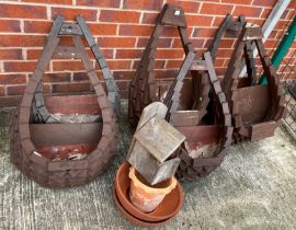 Six Forest brown painted wood wall hanging baskets,