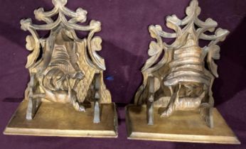 Pair of small wood carved wall display shelves each 18cm x 10cm x 20cm long (saleroom location: