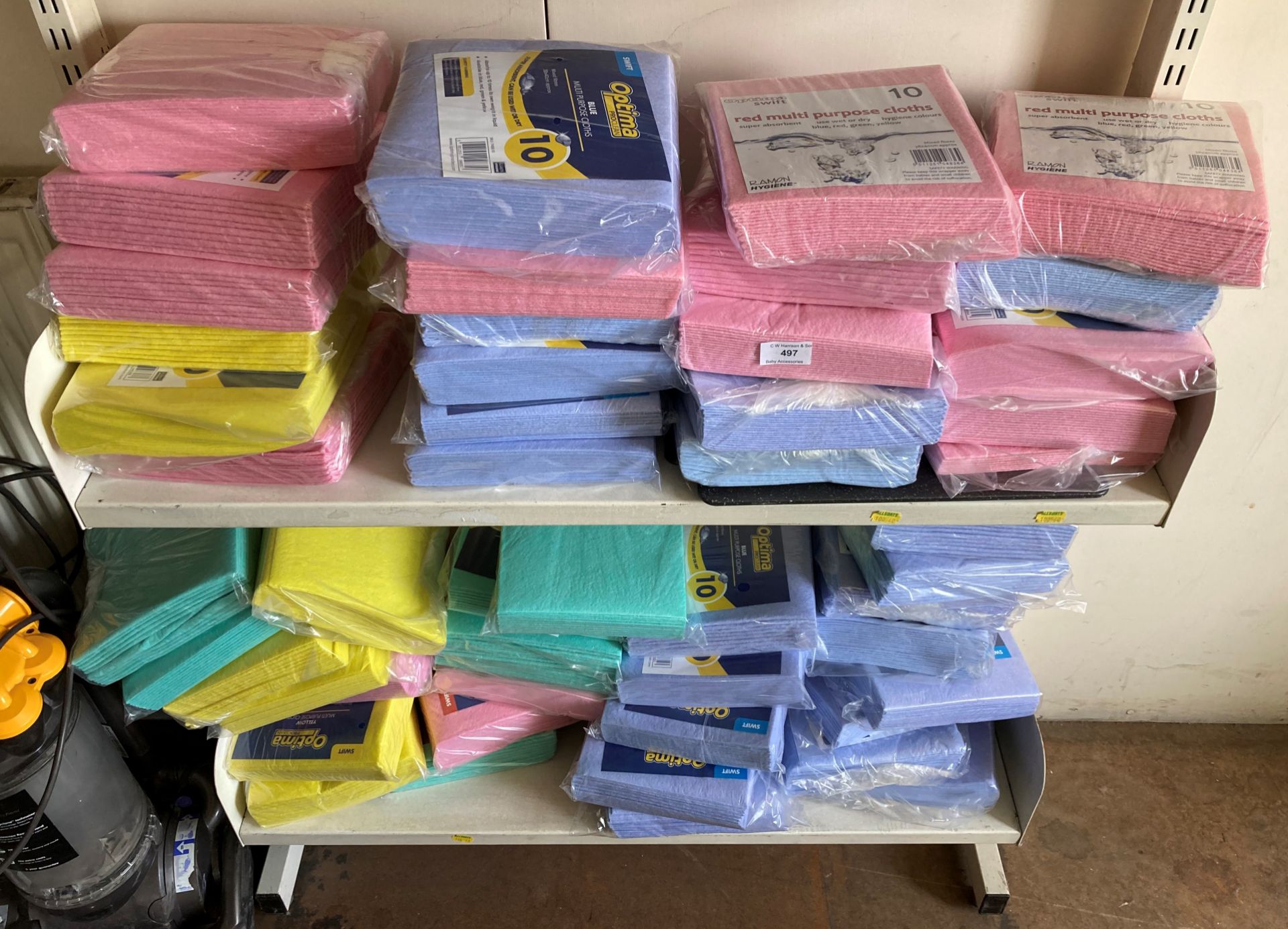 Contents to rack - approximately 48 x 10 packs of multipurpose cleaning cloths in assorted colours, - Image 2 of 2