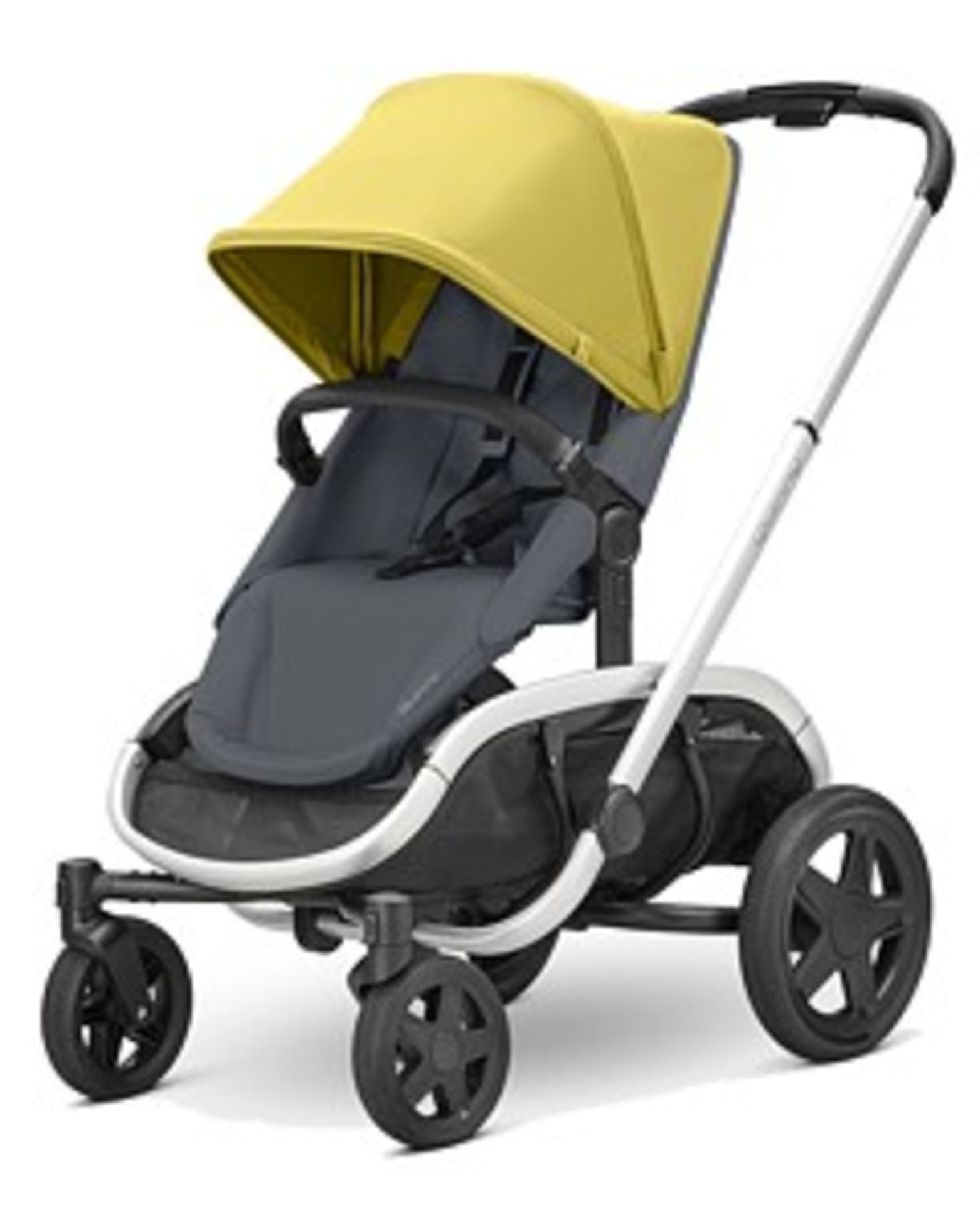 QUINNY HUBB STROLLER IN BLACK GREY AND MUSTARD WITH QUINNY XXL SHOPPING BAG OF ACCESSORIES AS NEW