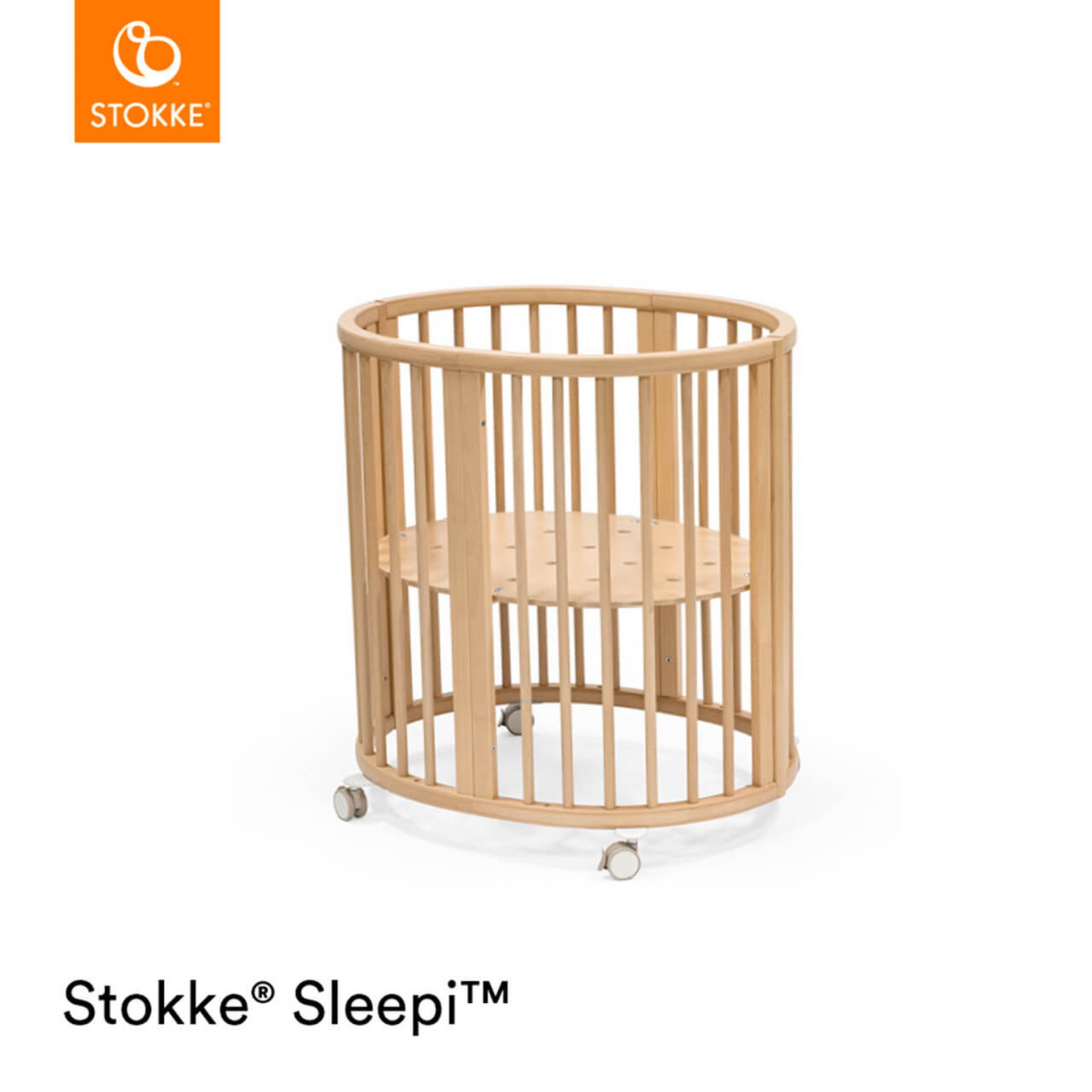 STOKKE SLEEPI MINI LIGHT OAK CRIB WITH ACCESSORIES - EX DISPLAY RRP £365 (Saleroom location: E11)