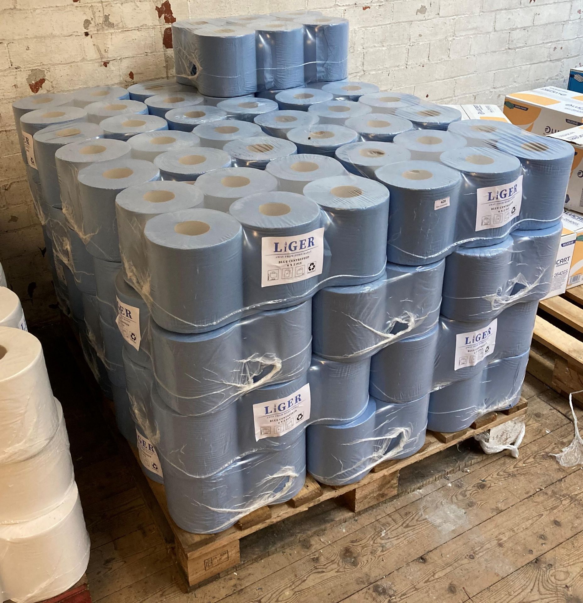 Contents to pallet - 29 x LiGer blue centre feed 6 x 2-ply paper rolls (saleroom location: - Image 2 of 3
