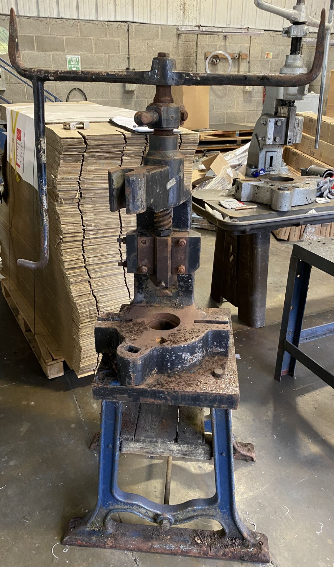 Sweeney Fly Press on blue metal stand Further Information *** Please note: This lot