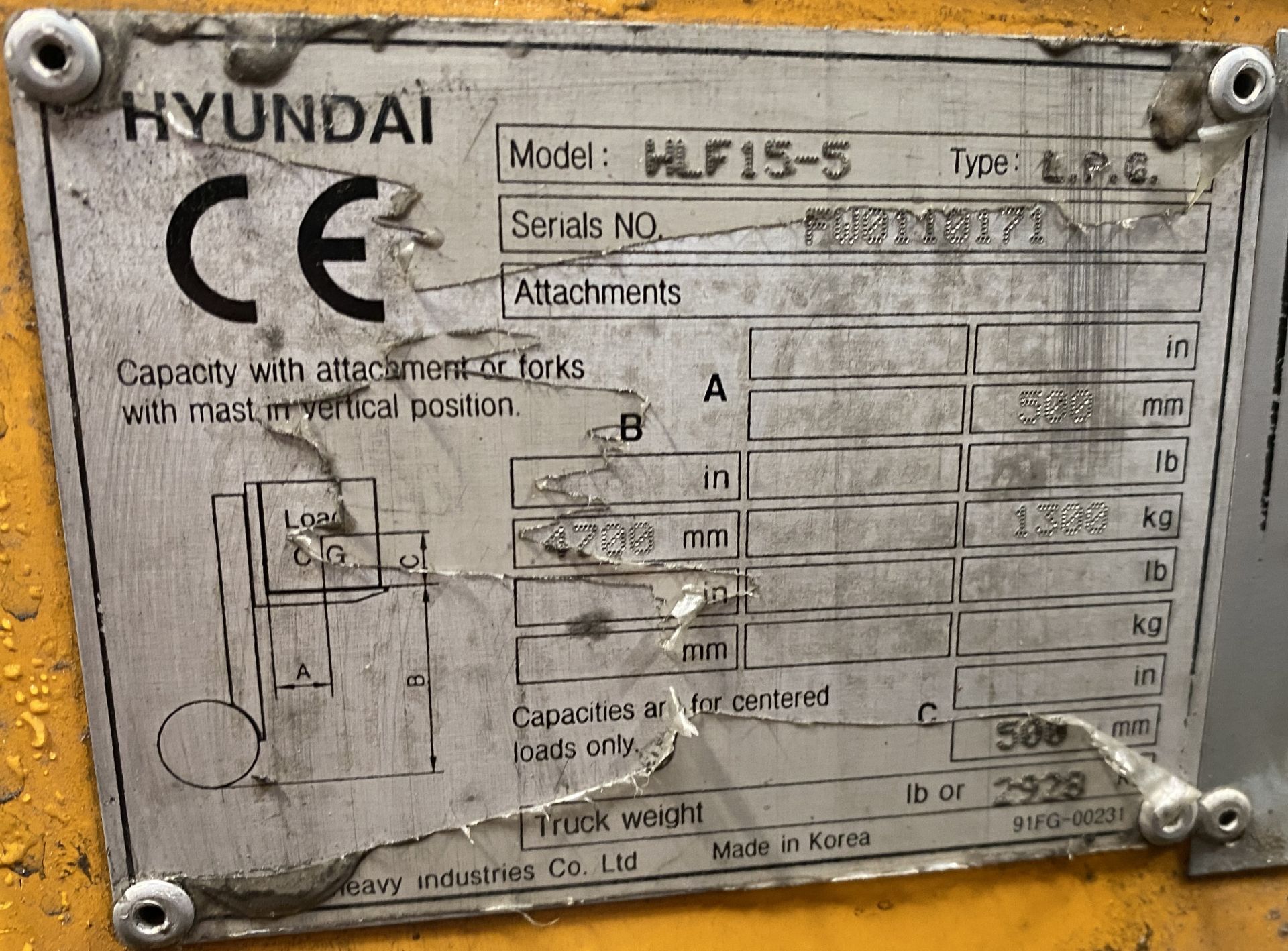 Hyundai HLF15-5 LPG gas Forklift sn. FW0110171. - Image 15 of 18