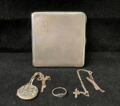 Five items including silver [hallmarked] cigarette case with FP initials (Birmingham 1935),