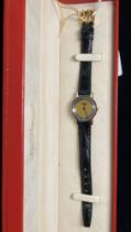 S T Dupont Paris lady's wrist watch with black leather strap and gold plated buckle - ref: