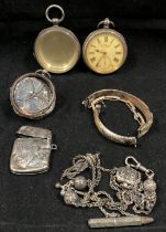 Six assorted silver hallmarked items including some fire damaged silver - 1915 etched vesta case,
