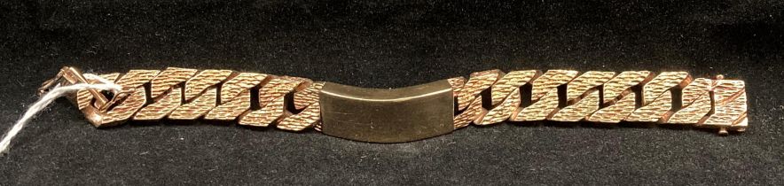 9ct gold 375 thick 8" long curb link bracelet with name plate (blank) -total approximate weight 128.