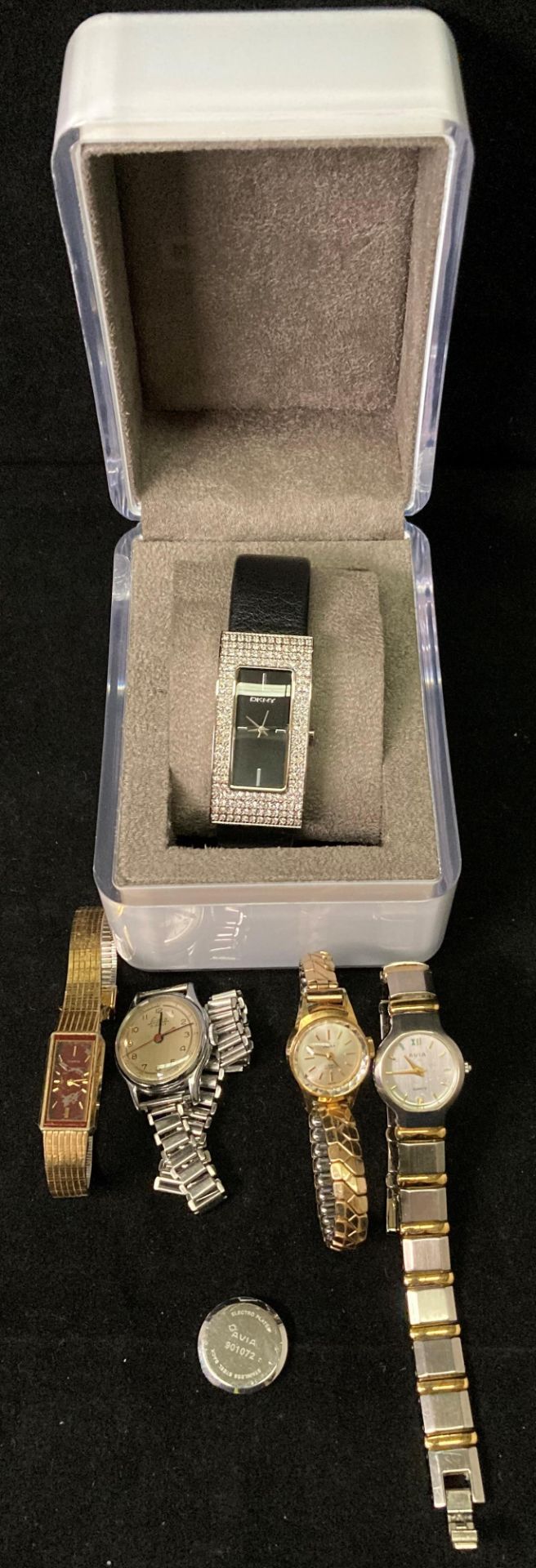Five assorted ladies wrist watches including DKNY NY 4969 with box, Prexa with rolled gold strap,
