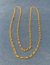 9ct gold (375) 28" long belcher chain. Weight - 11.