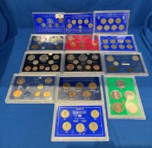 Twelve sets of Great Britain coinage including 1947-51, 1965-81 crowns, 1912-18 pennies, 1966, 1926,