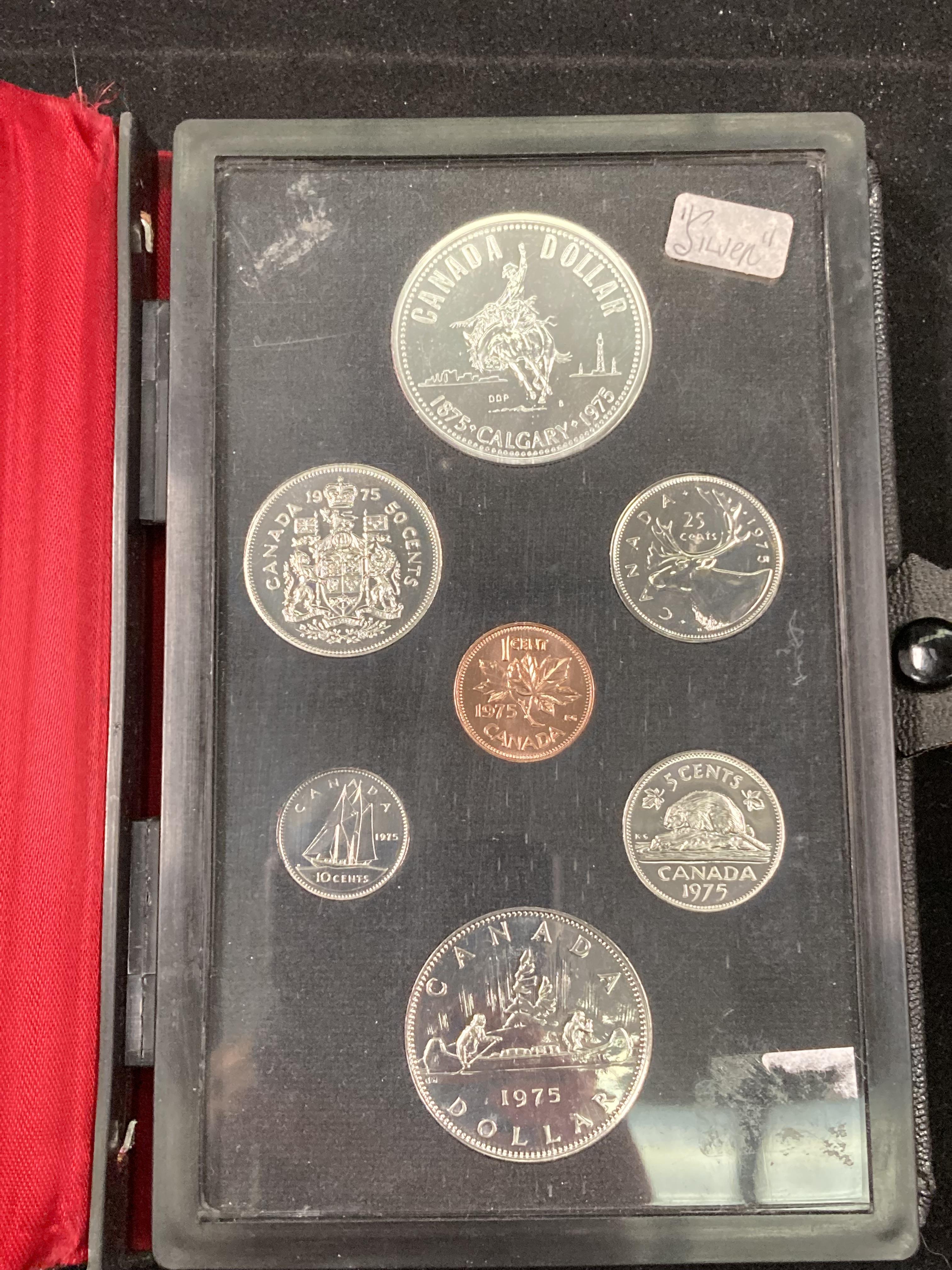 A Royal Canadian Mint 1975 seven-piece coin set in case including Canadian Dollar (1875) Calgary - Image 7 of 8