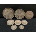 1911 George V silver eight piece coin set, total approximate weight 1.