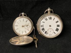Two vintage silver pocket watches - one in working condition with key by JJ (possibly Newcastle)