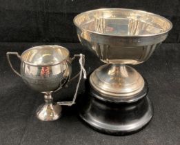 Two silver hallmarked trophies including one with initials AED on wooden stand (dated 1907),