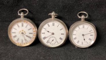 Three assorted silver ornate engraved pocket watches including Swiss 0.
