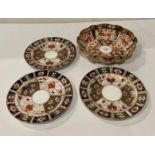 Royal Crown Derby porcelain Imari pattern shaped-edged bowl (20cm dia) and three Royal Crown Derby