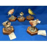 Five assorted Birds of Britain resin figures on oak bases (saleroom location: S3 GC10)