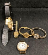Vintage gold plated watch with mother of pearl back and face and five assorted watches (saleroom