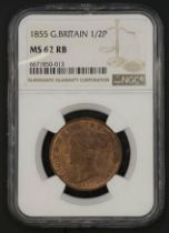 1855 Victoria copper Young Head half penny, NGC graded MS51 RB,