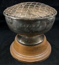 Walker & Hall silver hallmarked rose bowl with circular foot on wooden base, dated Sheffield 1948,