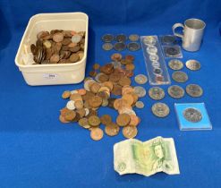 Contents to tub - assorted coins including set of six 1867-1967 Canada dollar to one cent (possibly