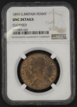 1893 Victoria Bun Head Penny, NGC graded UNC, nice lustre,