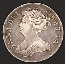 1709 Octavo Anne half crown, high grade,