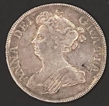 1712 Roses and Plumes Anne half crown, high grade,