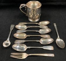 Silver hallmarked items - cup with leaf design around base dated Birmingham 1931,