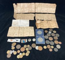 Contents to tub - assorted coins including one pennies, half-pennies,