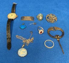 Nine silver hallmarked items including silver cased watch, three rings sizes N & H,