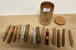 A Dunhill Panatelas tube case containing fourteen various cigars - Romeo Y Julieta,