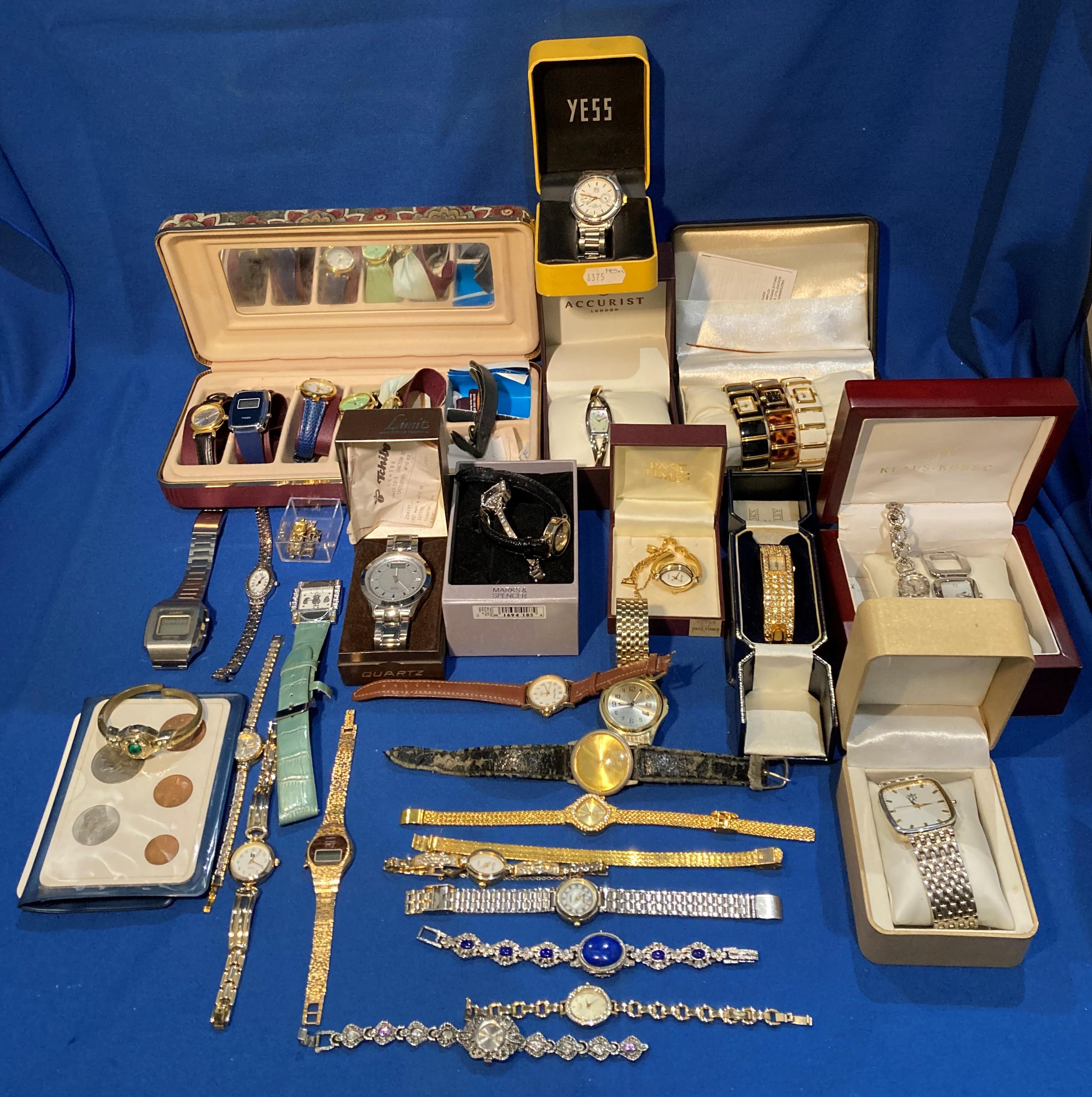 Contents to tray - thirty-five assorted ladies and gents watches by Casio, M&S, Accurist, Yess,