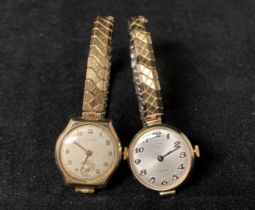 Cyma 9ct gold case watch with a rolled gold strap and a 9ct gold Rotary 17 Jewels watch (saleroom
