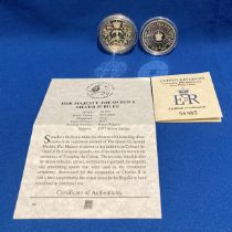 Two Sterling Silver proof coins including 'Coronation 40th Anniversary' five-pound coin/crown and