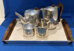 A Piquot ware four piece tea service on tray (Saleroom location: S3 T1)