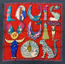 Louis Vuitton LV silk scarf 'Bestiary', style number M76665,