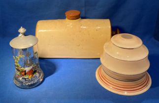 Three items - a glazed stoneware hot water bottle by Lovatt Langley Mill,