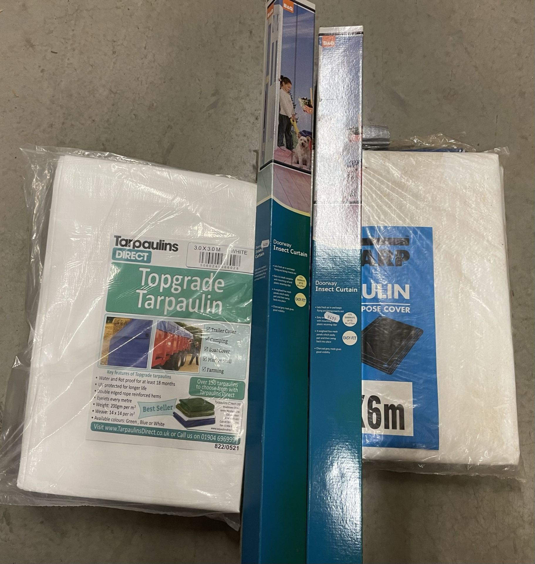 Six items - 4 x tarpaulins and 2 x doorw