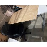 Grey framed pine-topped office desk (140cm x 73cm) c/w black leather effect swivel armchair