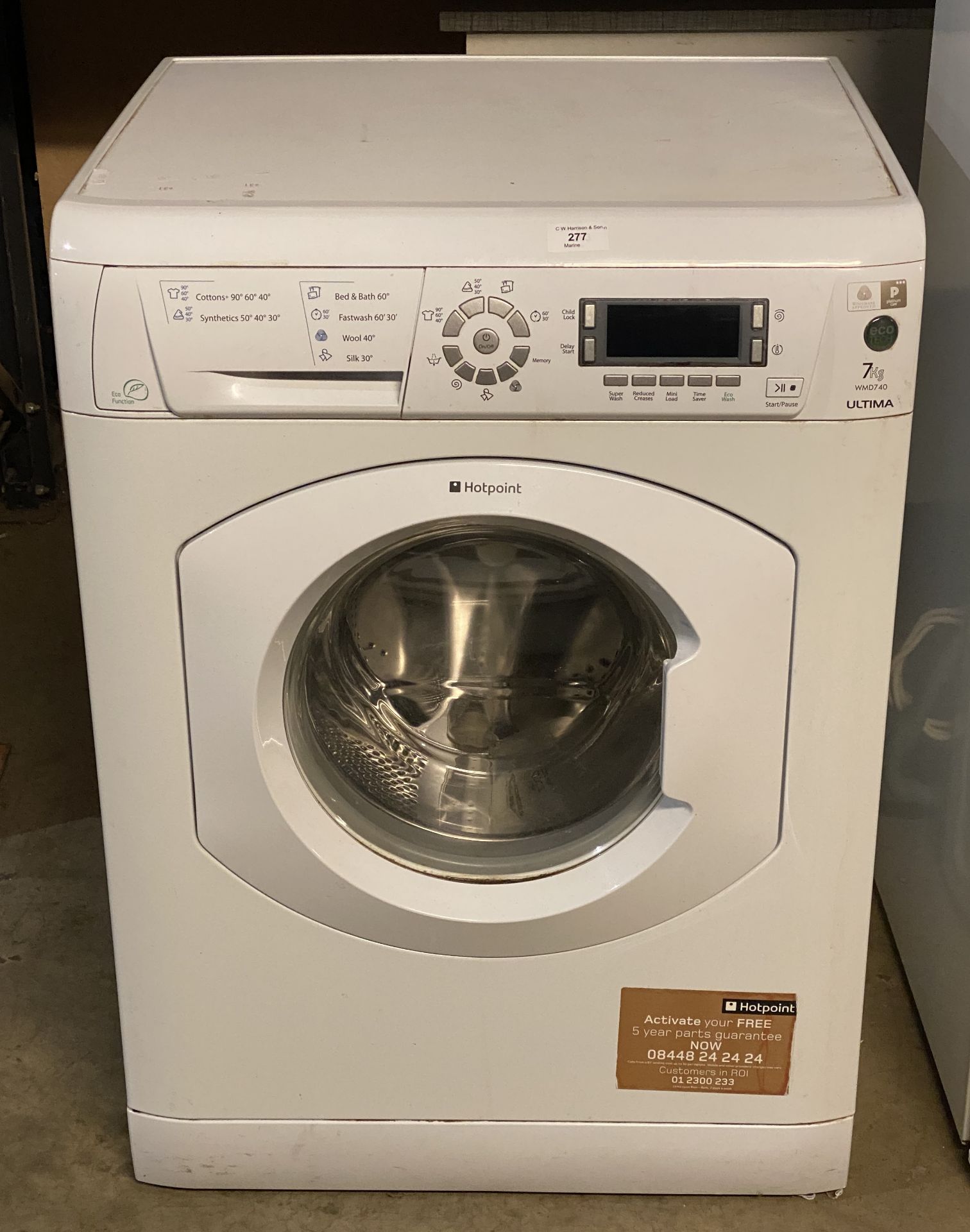 HotPoint front-loading ultima 7kg washing machine (saleroom location: PO)