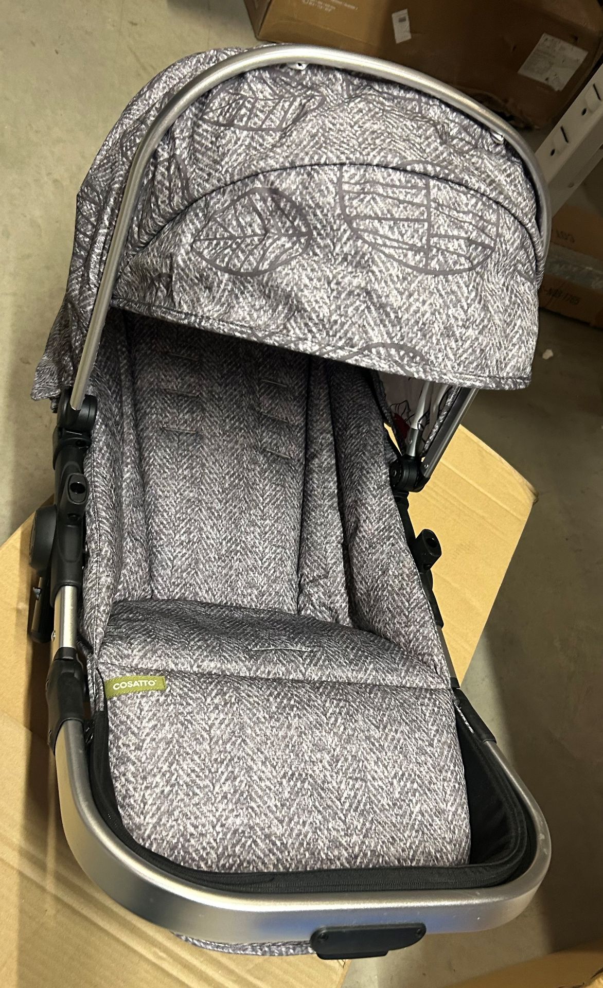 COSATTO PUSHCHAIR SEAT - DAWN CHORUS GREY CHEVRON WITH BIRD PRINT HOOD LINING BNIB (STOCK IMAGE FOR - Image 2 of 5