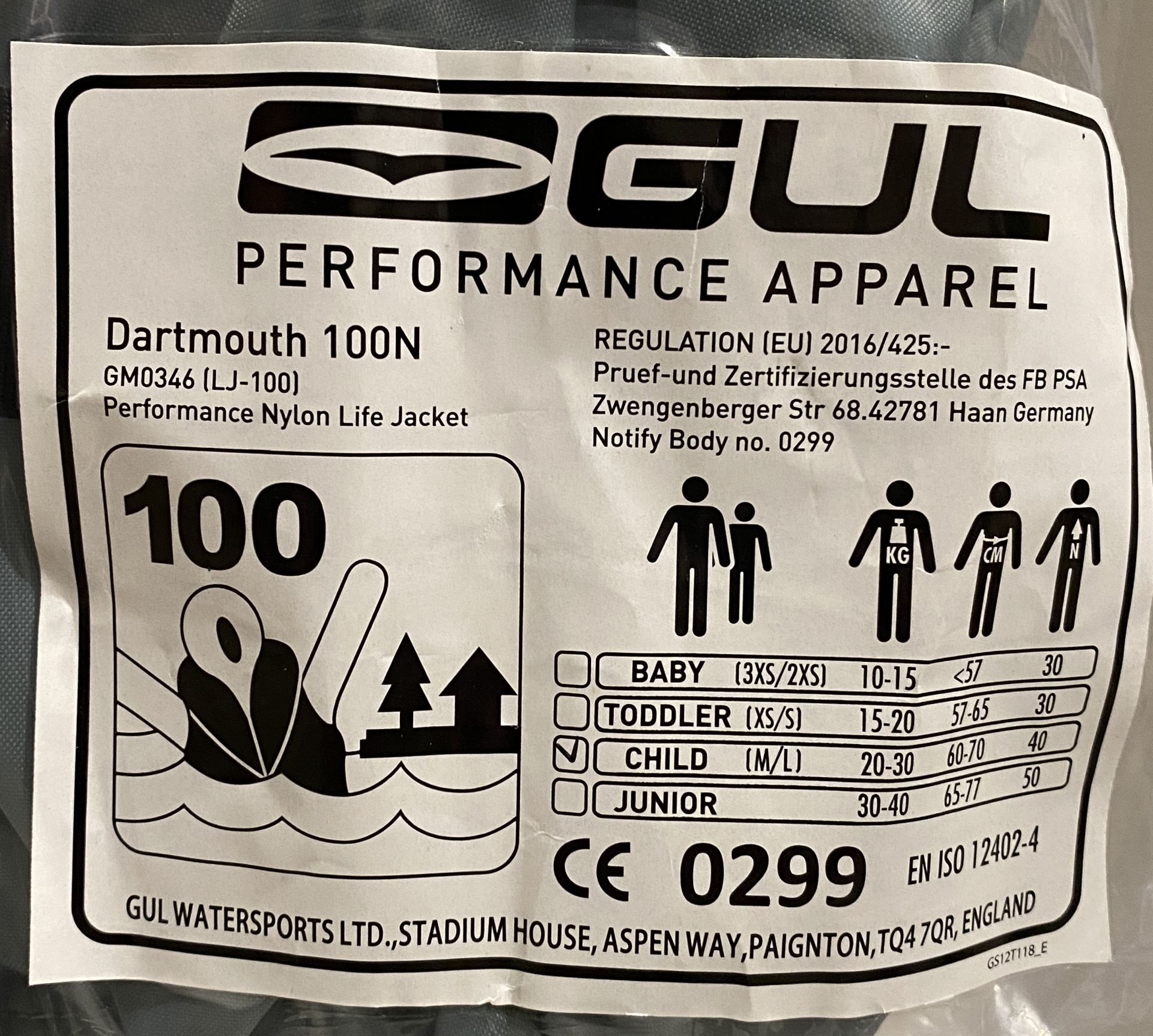 A GUL Performance Apparel Dartmouth 100N Performance Nylon Life Jacket - Size - Child - RRP £45. - Image 3 of 4