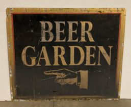 Metal beer garden sign in black,