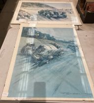 Two motoring prints under glass (both with cracks) - Brian de Grineau 'Count Johnny Lurani's K3 in