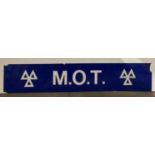 Blue and white perspex MOT sign (some damages) - approximately 180 x 34cm (saleroom location: MA1